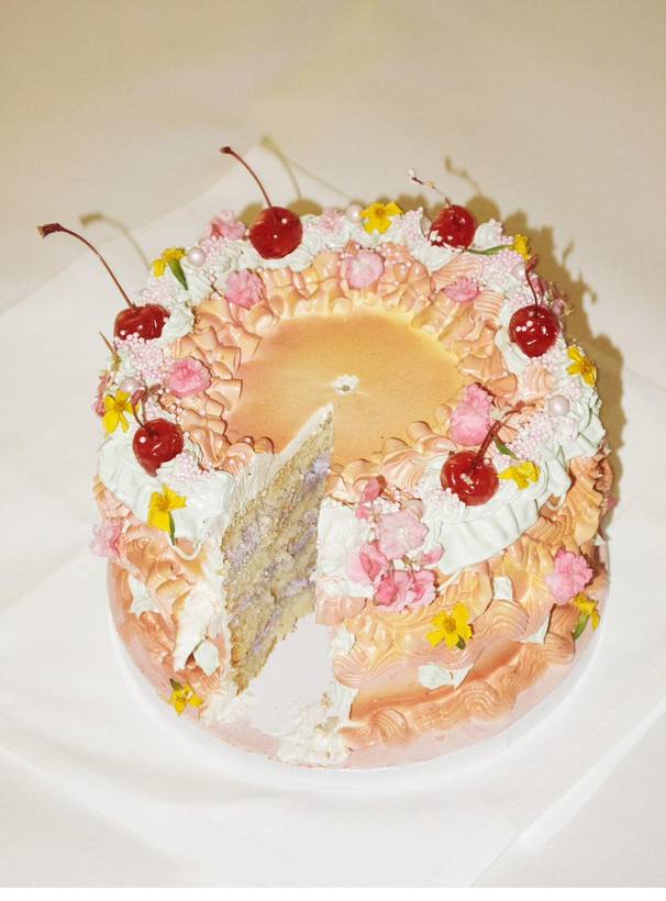 A wedding cake photographed on flash